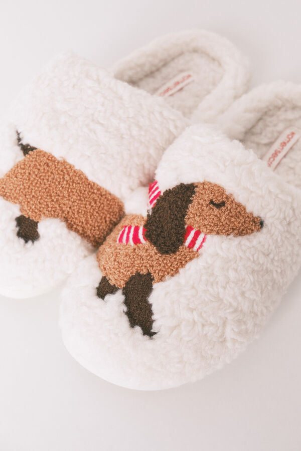 Women'secret Pantuflas para casa de borrego marfil