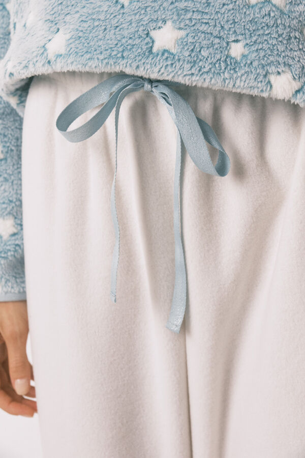 Women'secret Pijama larga polar mousse estrellas azul