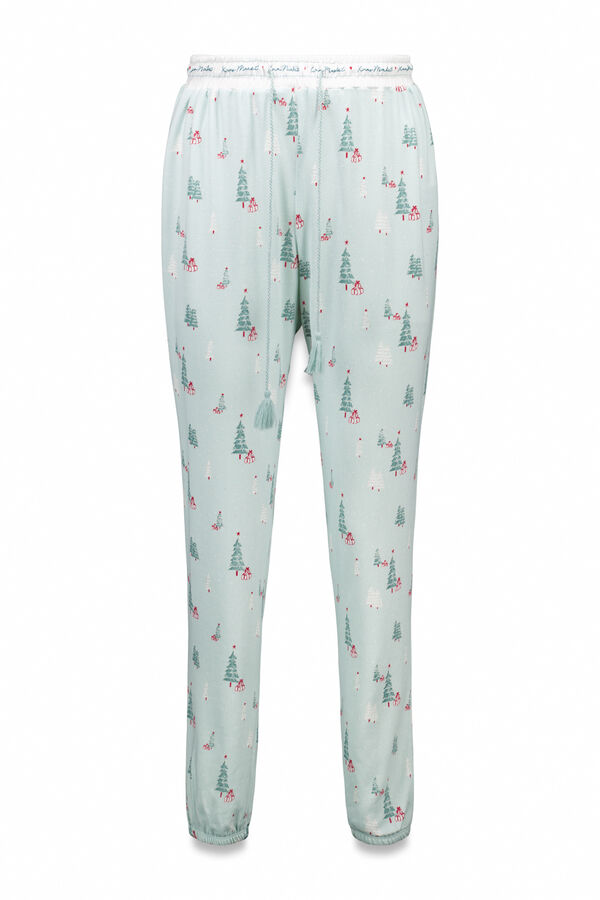 Women'secret Pantalón largo de tejido con estampado navidad verde