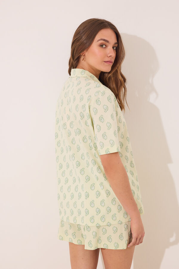 Womensecret Pijama corta de algodón con estampado paisley verde estampado