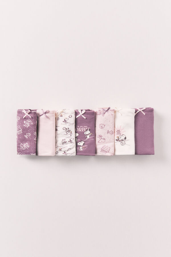 Women'secret Paquete de 7 panties brasile&ntilde;as estampadas de Snoopy de algod&oacute;n estampado