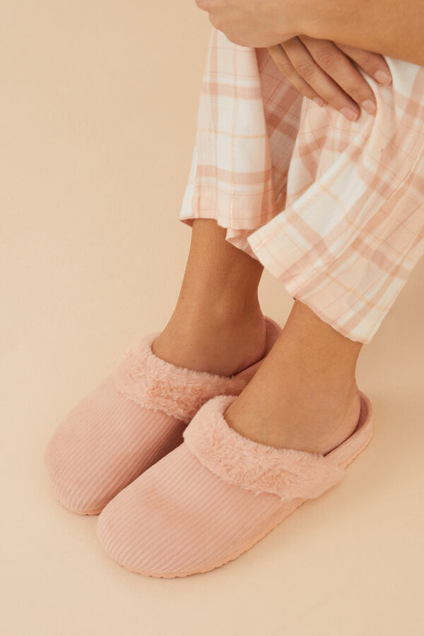 Womensecret Pantuflas estilo zueco de pana café rosa