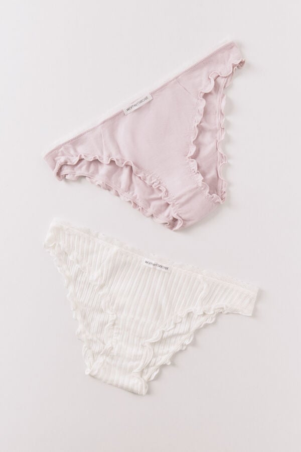 Women'secret Pack de 2 panties cl&aacute;sicas de algod&oacute;n rosa y estampado blanco blanco