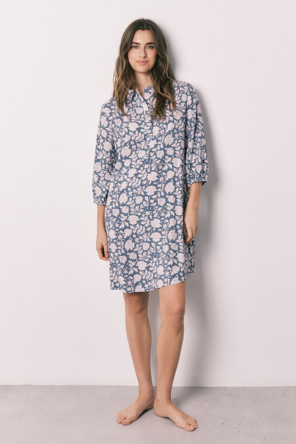 Women'secret Playera de dormir larga de viscosa con estampado de flores rosa estampado