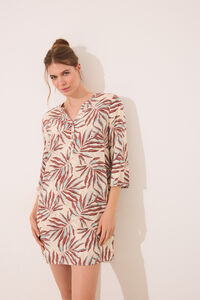 Womensecret Playera de dormir short con estampado de hojas marfil