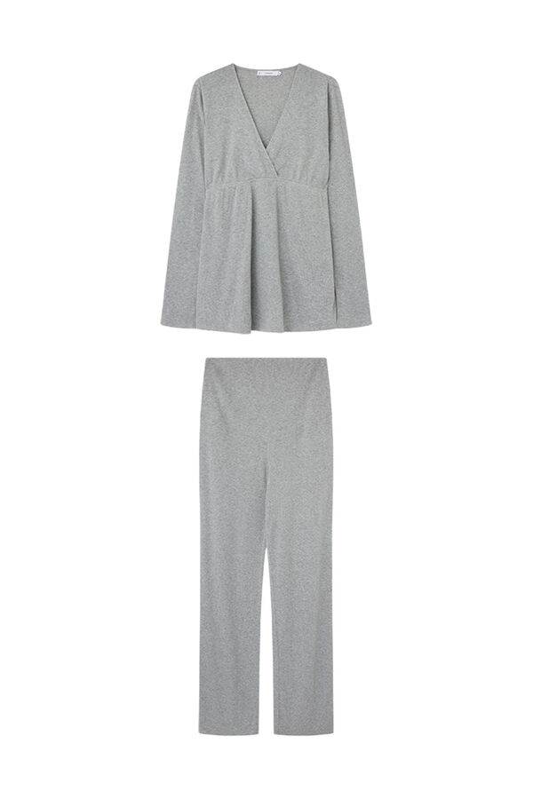 Womensecret Pijama larga 'maternity' canalé gris gris