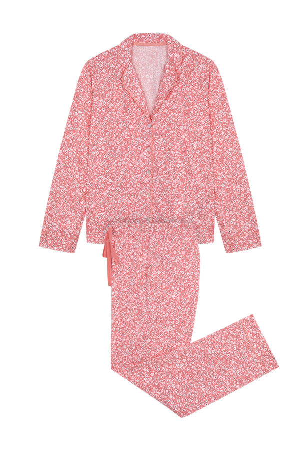 Womensecret Pijama camisera 100% algodón flores coral rosa
