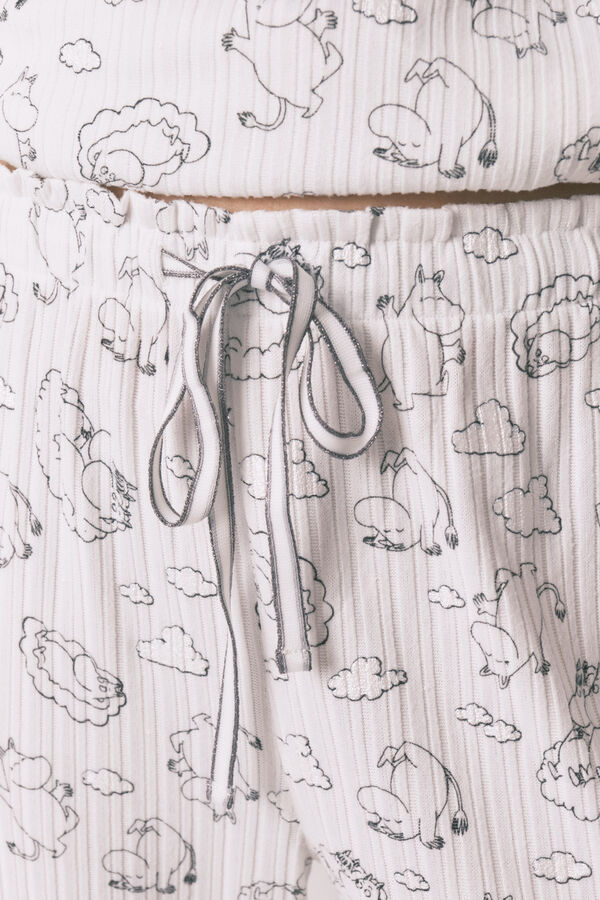 Women'secret Pijama larga acanalada suave estampado Moomin blanca blanco