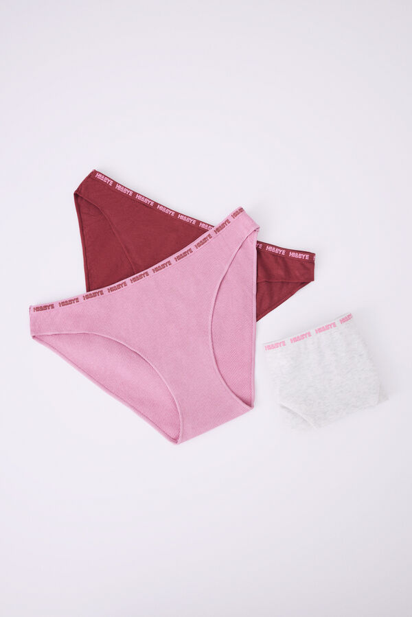 Womensecret Pack 3 panties clásicos algodón vino, rosa y gris 