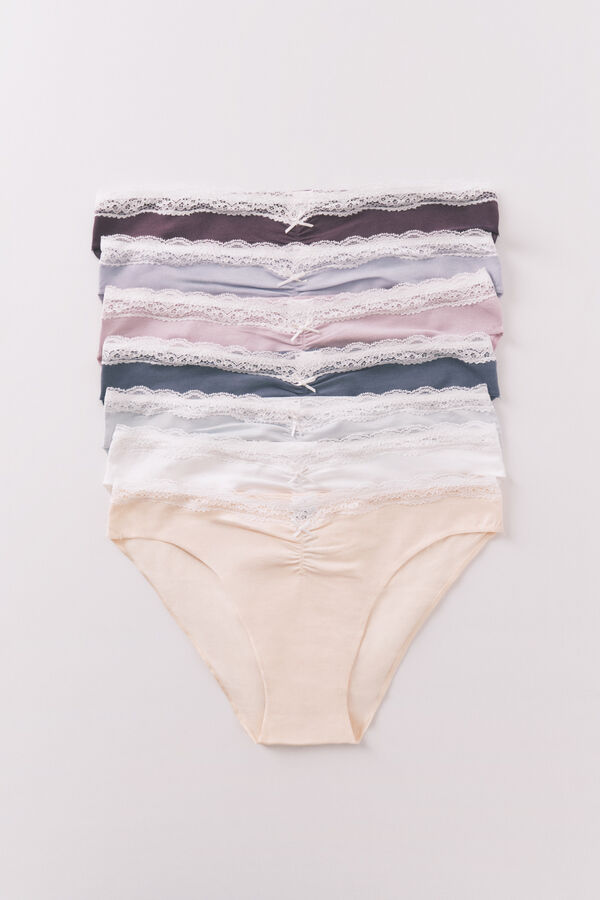 Women'secret Pack de 7 panties clásica de encaje y lazo o lazo blanco
