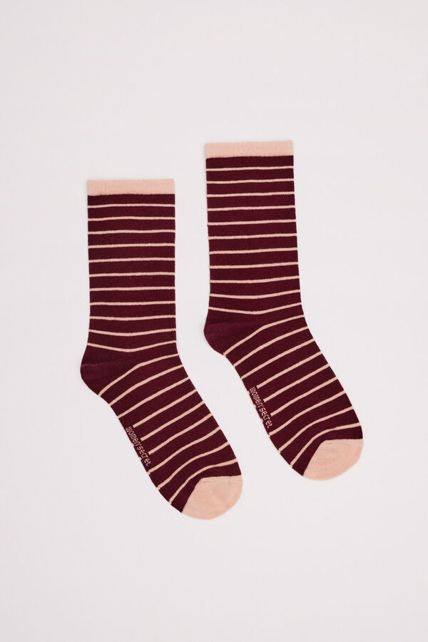 Womensecret Calcetines medios algodón rayas granate rosa