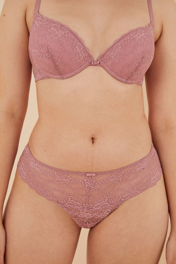 Womensecret Panty brasileño ancho encaje rosa rosa