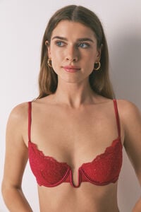 Women'secret Brasier BEAUTIFUL relleno encaje rojo brillante