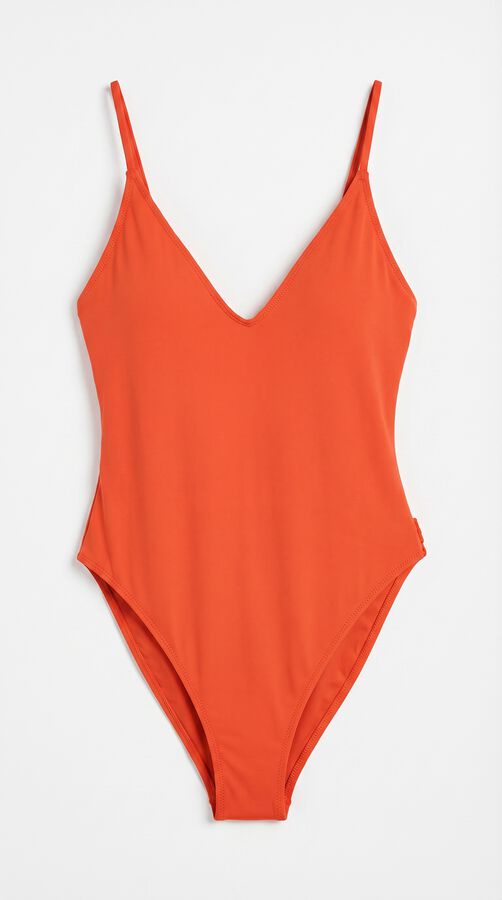 Women'secret Traje de ba&ntilde;o escote profundo efecto seda naranja coral