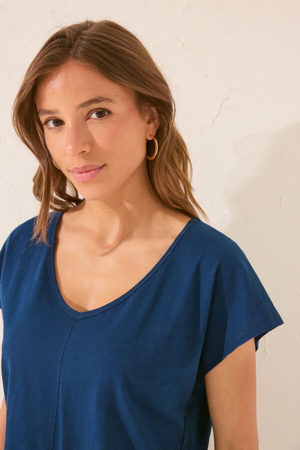 Womensecret Playera de manga corta con purpurina azul azul