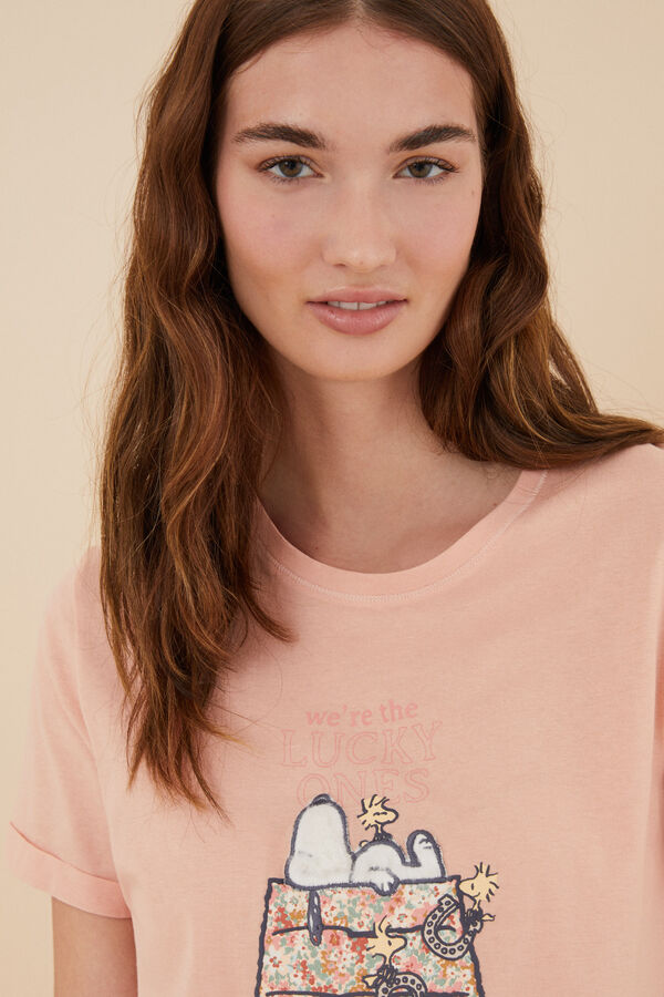 Womensecret Pijama 100% algodón Snoopy naranja rosa manga corta naranja