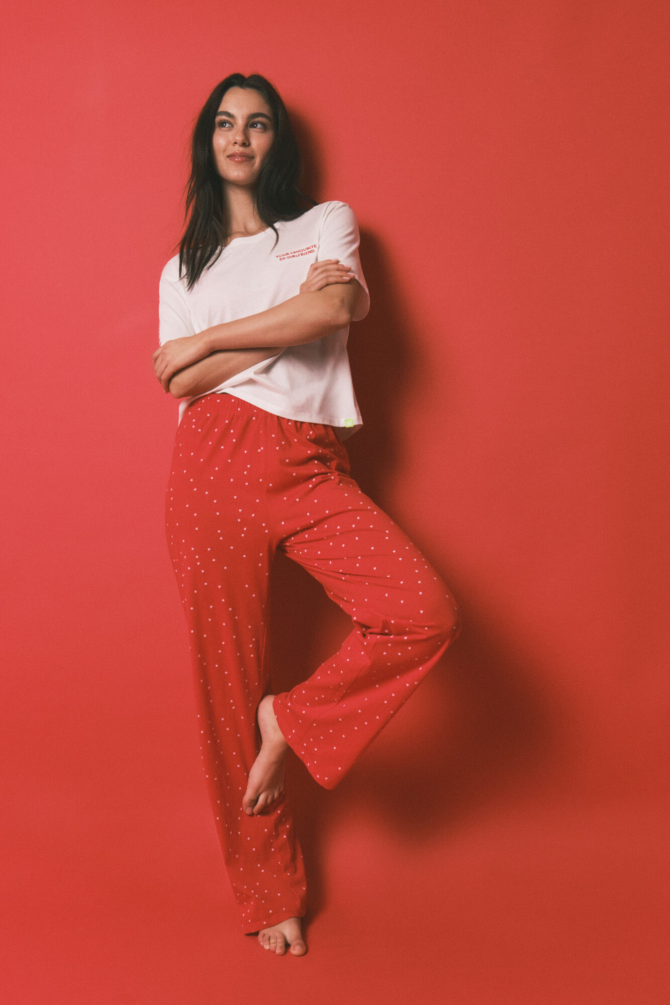 HI&BYE Pijama larga estampada de 100% algod&oacute;n blanca"