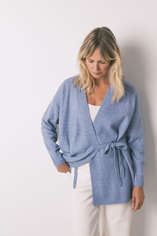 Women'secret Bata midi de tejido azul azul