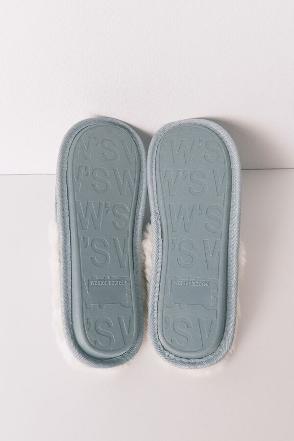 Women'secret Pantuflas para casa de canalé de pelo de lurex verde verde