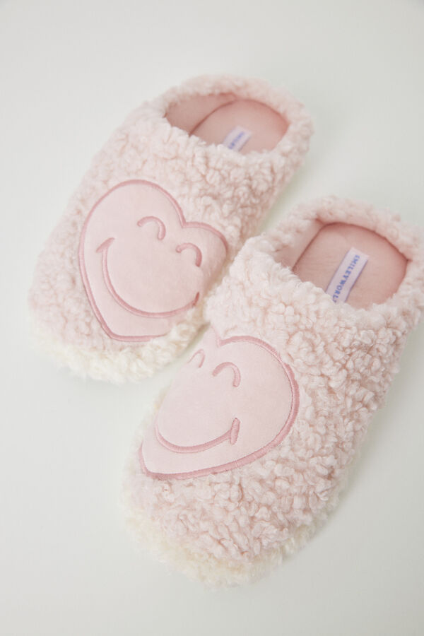 Womensecret Pantufla borreguito Smiley rosa