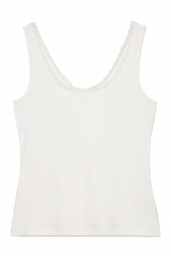 Women'secret Playera de tirantes de algodón blanco marfil