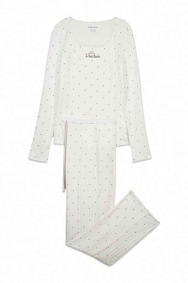 Women'secret Pijama larga de canal&eacute; estampado de estrellas blanca marfil