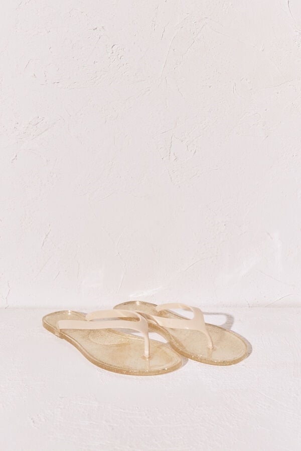 Women'secret Chanclas de dedo con efecto brillo glitter amarillo amarillo