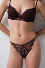 Women'secret Panty brasile&ntilde;o de tiras de encaje burgundy p&uacute;rpura