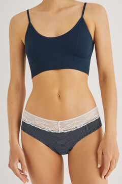 Womensecret Panty ancho algodón encaje azul estampado