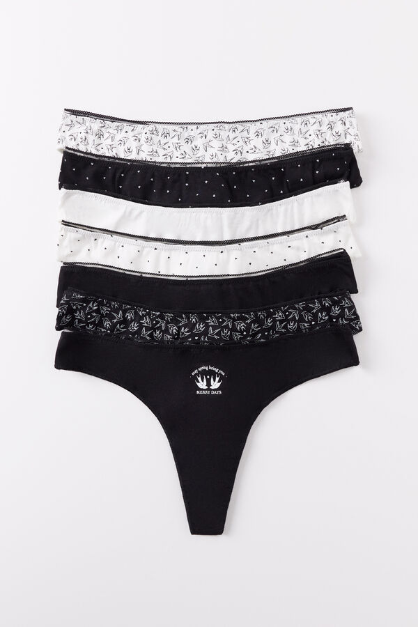 Womensecret Pack 7 tangas algodón lisas y estampadas B&W estampado