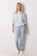 Women'secret Pijama pijama larga de terciopelo con flores de purpurina azul. azul