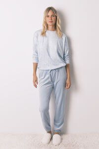 Women'secret Pijama pijama larga de terciopelo con flores de purpurina azul.