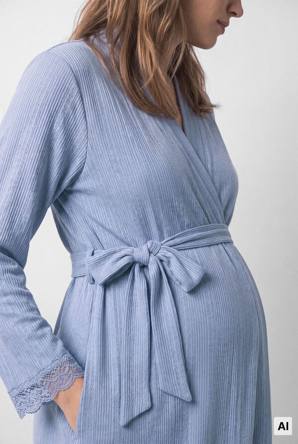 Women'secret Bata midi con cintur&oacute;n azul azul