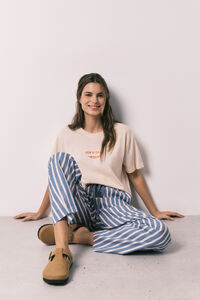 Women'secret Pantal&oacute;n largo de viscosa estampado de rayas