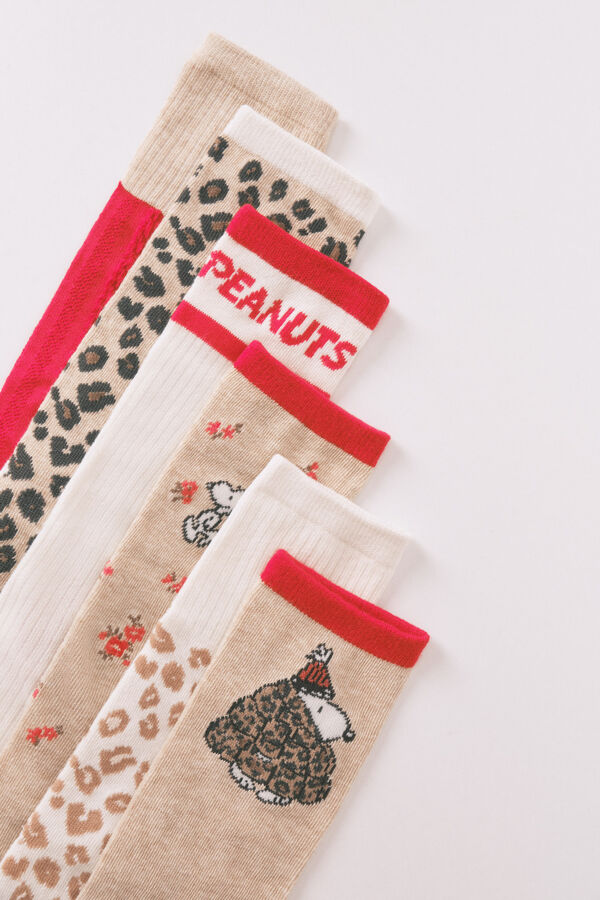 Women'secret Paquete de 6 calcetines largos de algodón de Snoopy estampado