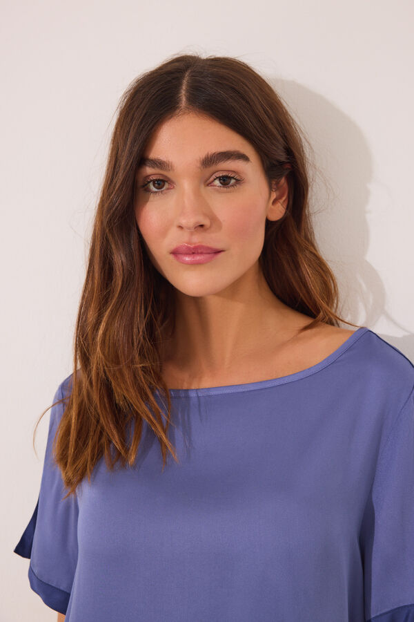 Womensecret Pijama de satén azul liso azul
