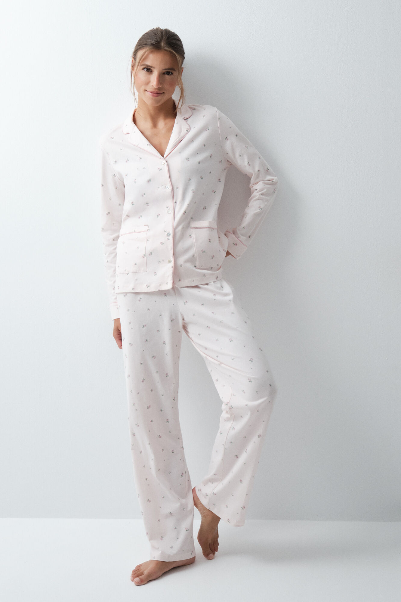Women'secret Pijama larga camisera de algod&oacute;n con estampado floral