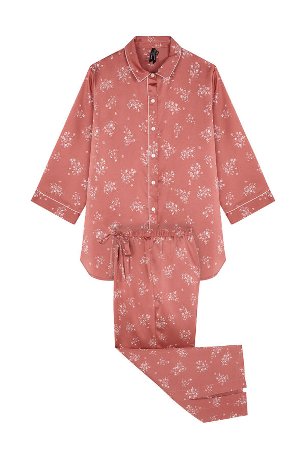 Womensecret Pijama camisera largo de satén naranja rosa
