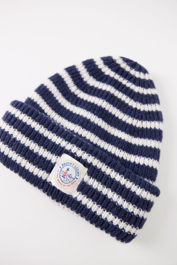 Womensecret Gorro tipo beanie rayas navy azul