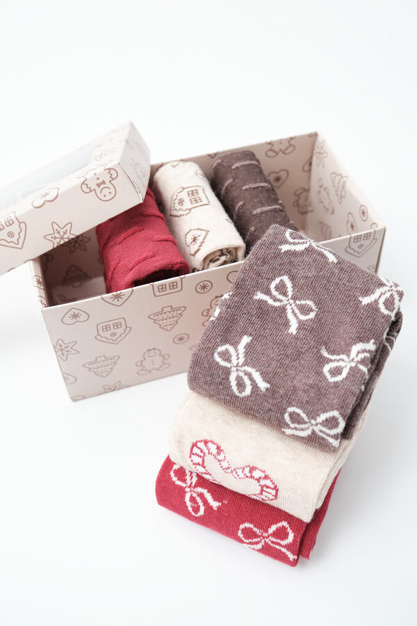 Women'secret Pack 6 calcetines largos lazos navide&ntilde;os estampado