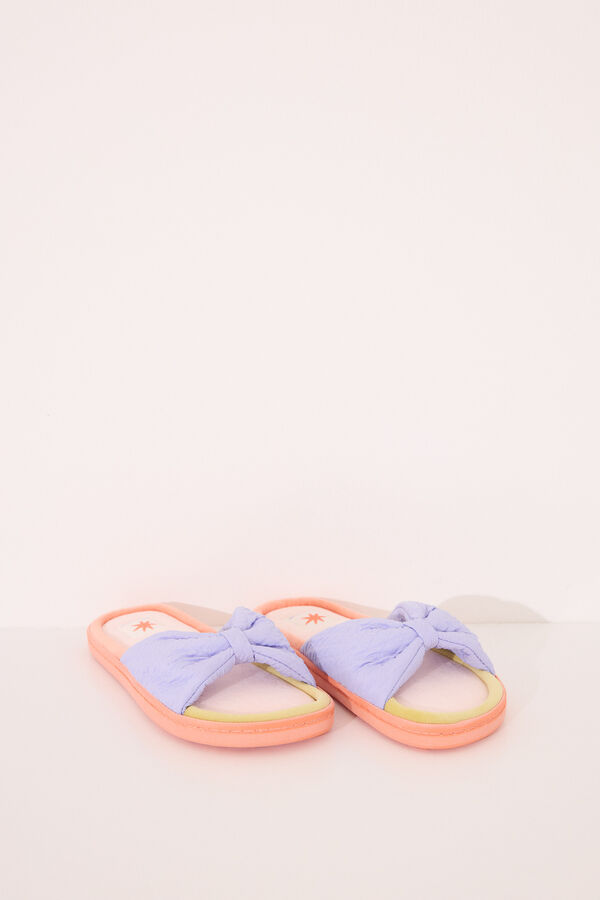 Womensecret Pantuflas para casa de punta abierta con lazo o lazo de velour blanco