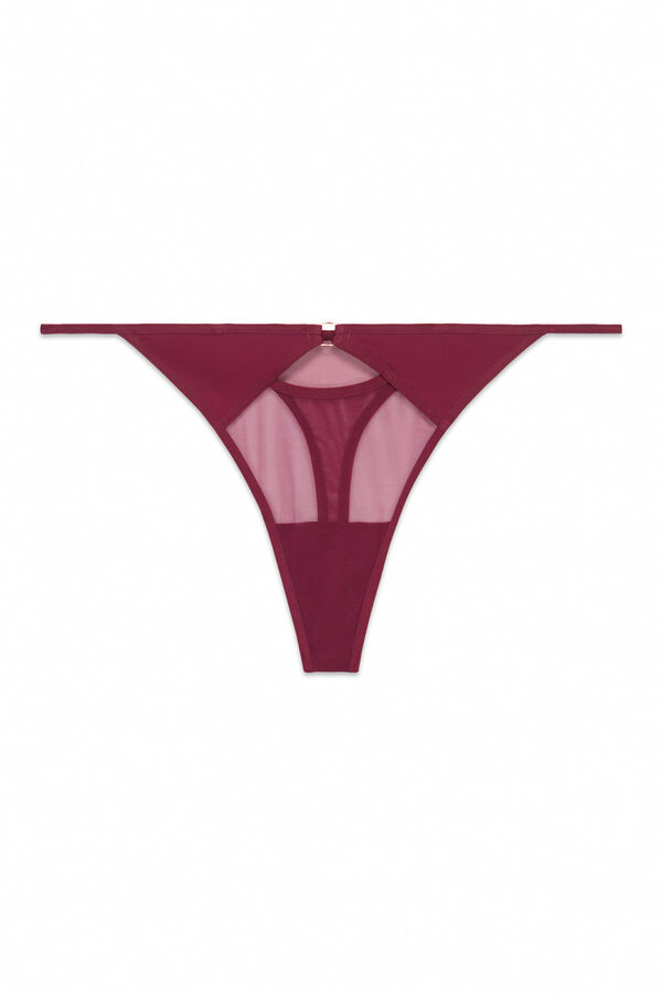 Women'secret Tul de tanga de microfibra color vino púrpura