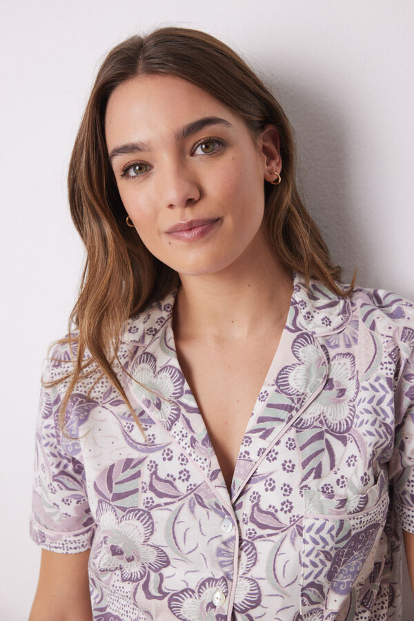 Womensecret Pijama camisera 100% algodón flores  morado/lila