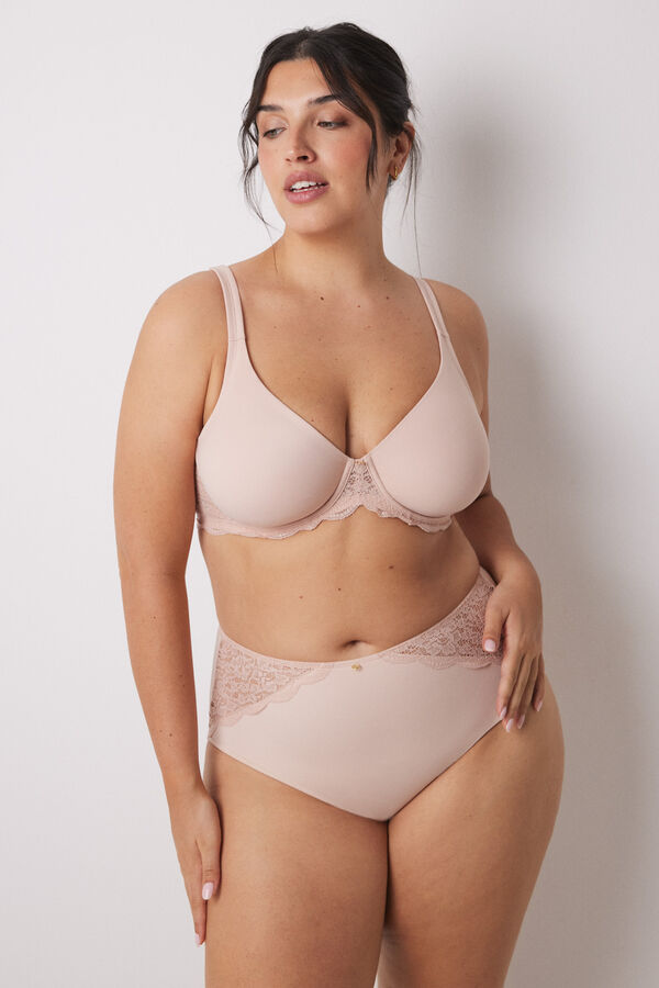 Womensecret Panty alto microfibra y encaje rosa rosa
