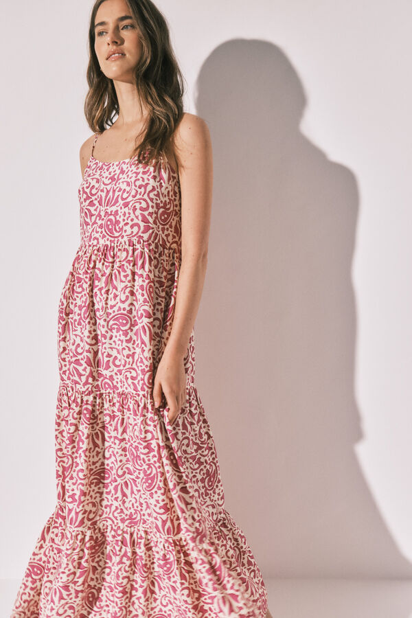 Women'secret Vestido largo de tirantes con estampado floral rosa