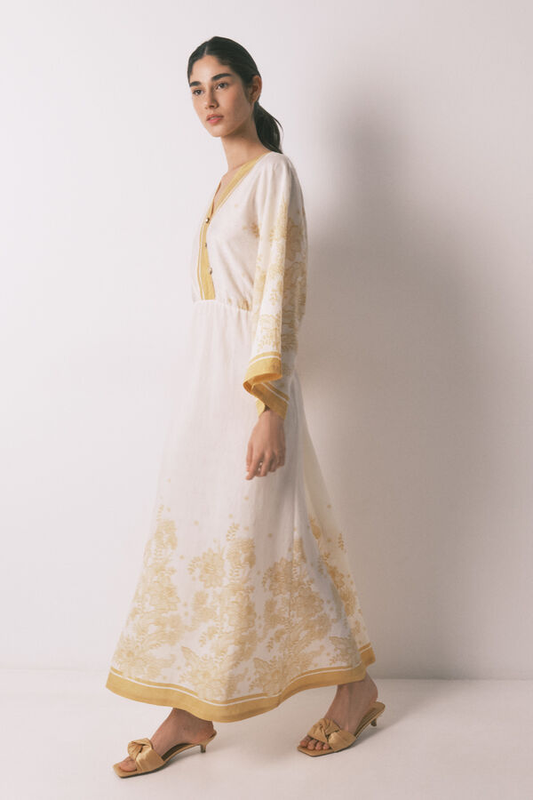 Women'secret Vestido caft&aacute;n jacquard flores marfil