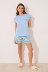 Womensecret Pijama corta 100% algodón flores azules azul