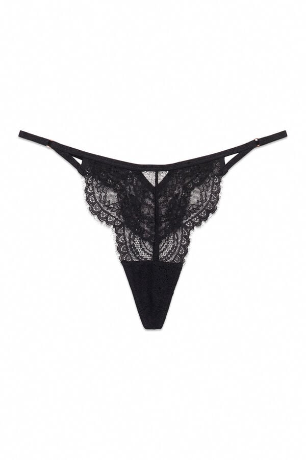 Womensecret Tanga de encaje de lurex negro negro