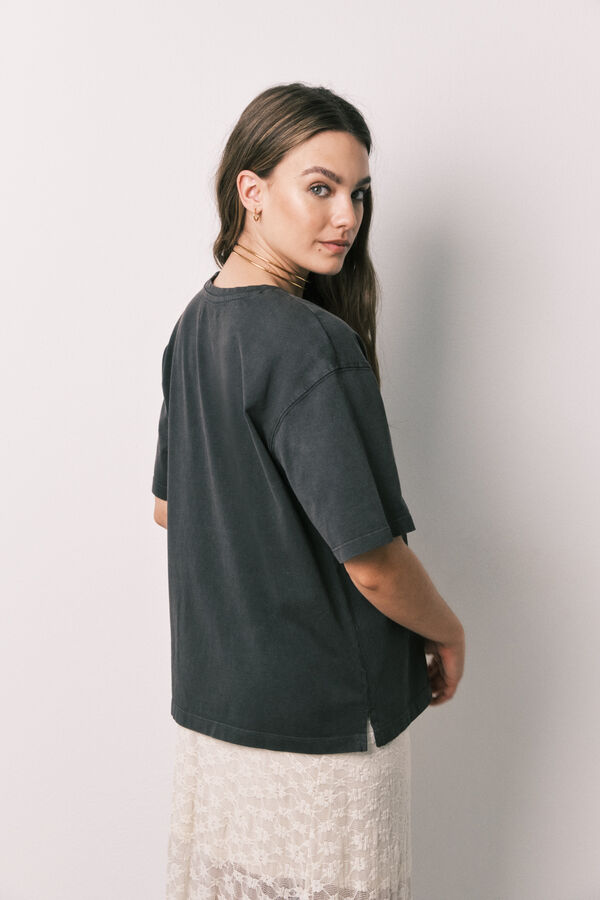 Women'secret Playera de manga corta de algod&oacute;n negro lavado negro