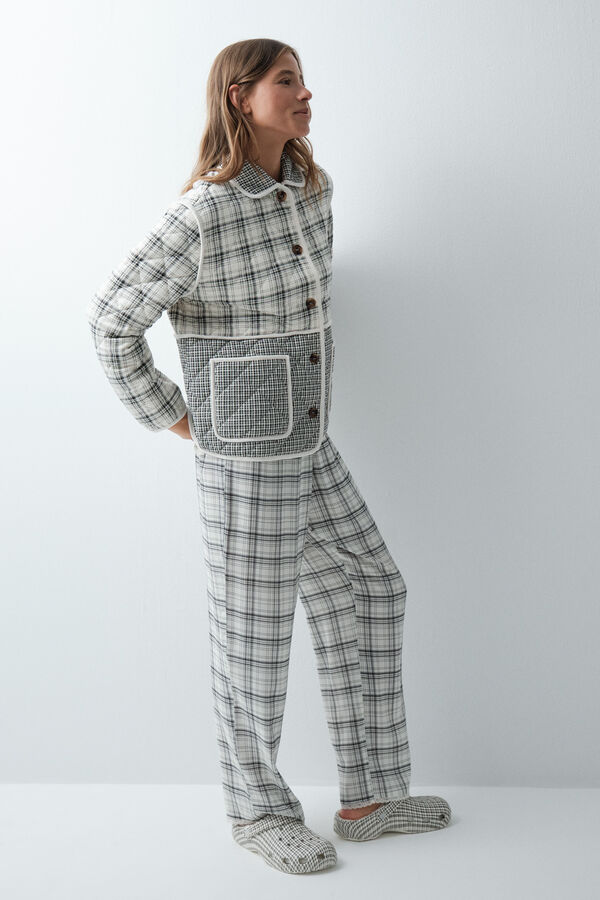 Women'secret Bata corta a cuadros gris estampado